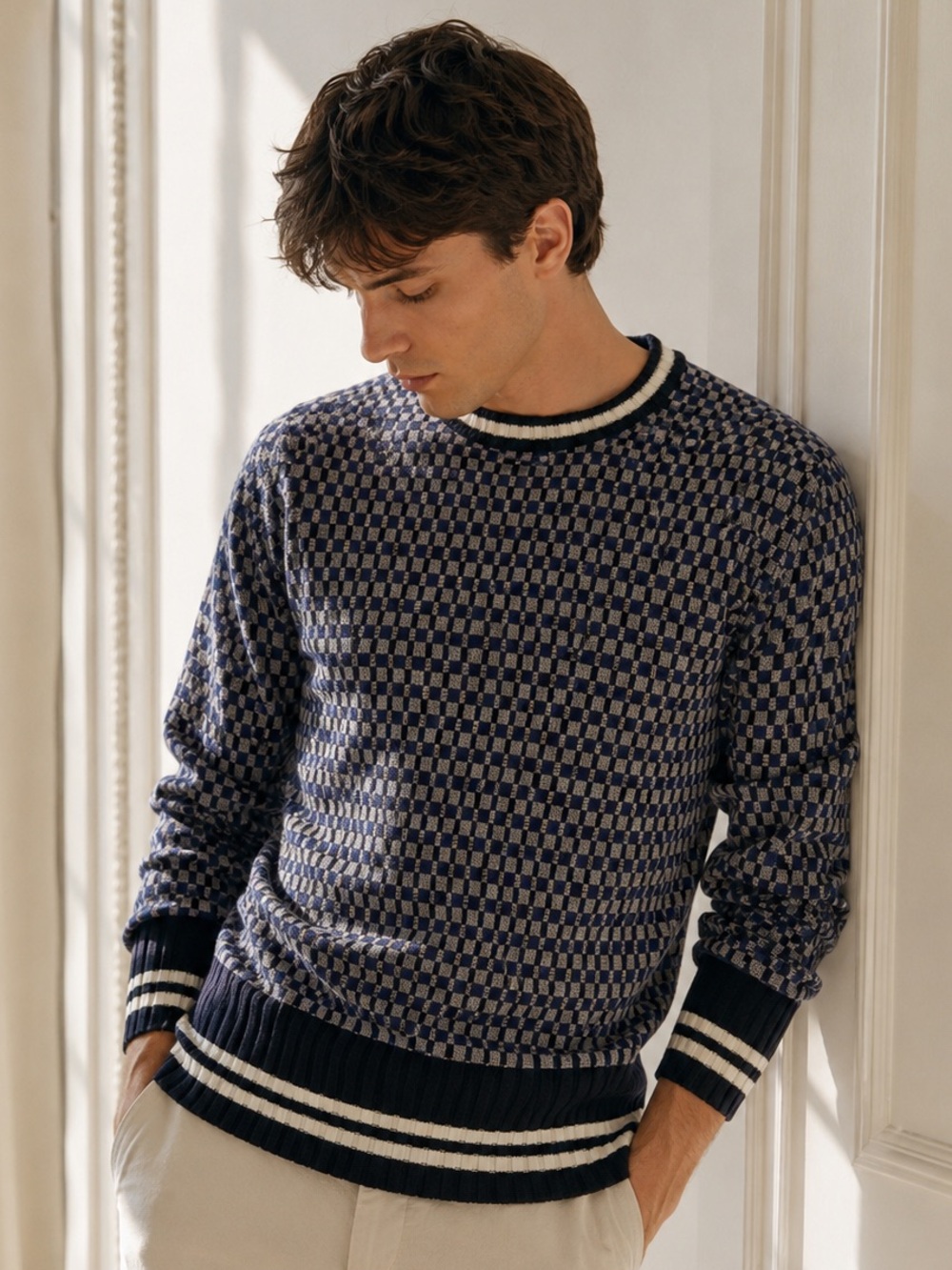 Vintage Kenzo Blue Grey Check Sweater XL